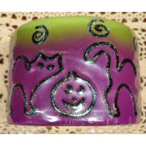 NOS Russ Halloween Candle Cats Pumpkins Neon Green & Purple Oval Shape